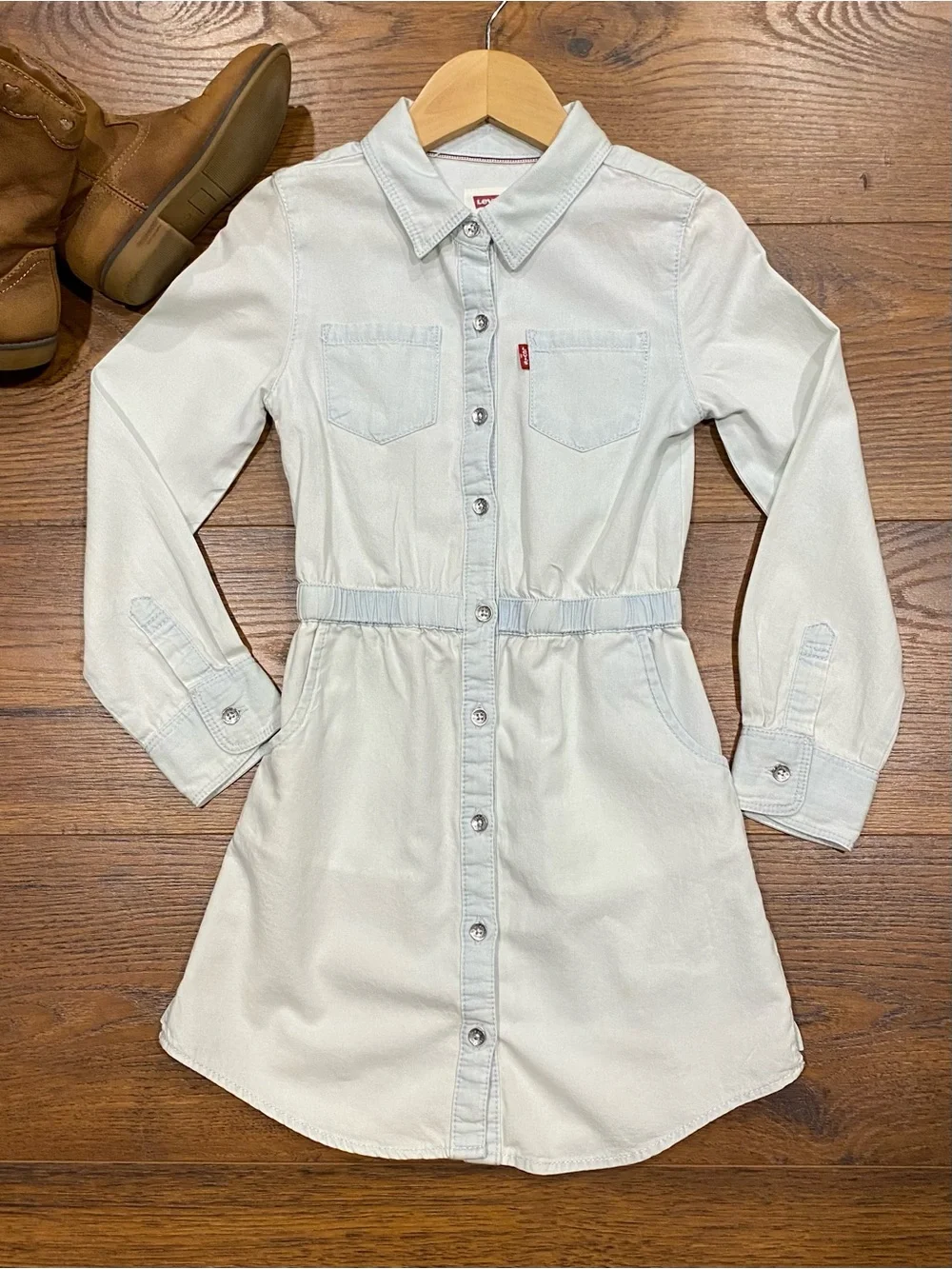 Levi’s Girls’ Long Sleeve Western Light Wash Denim Shirtdress Size Small (4-5)